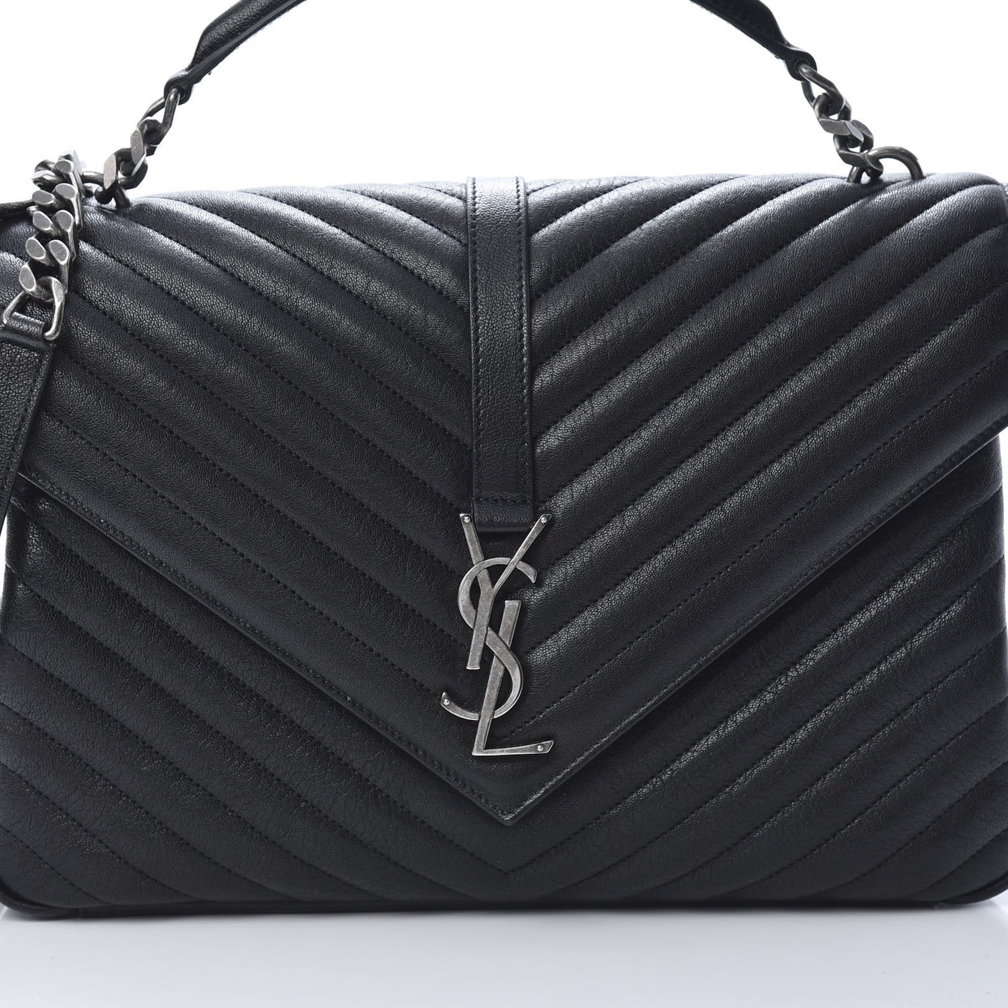 Sheepskin Matelasse Chevron Monogram Large College Satchel Black