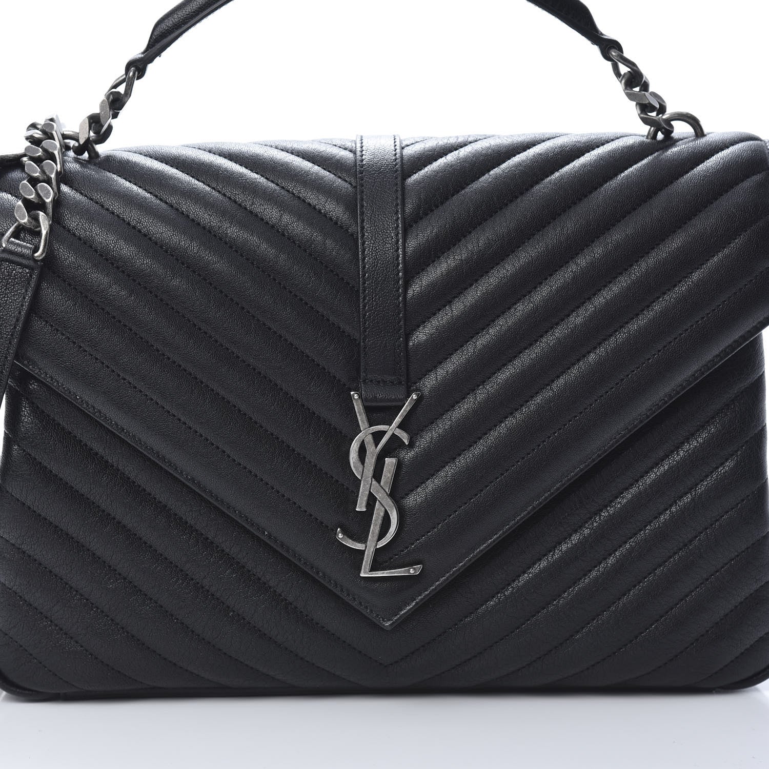 Saint Laurent Sheepskin Matelasse Chevron Monogram Large College Satchel Black 8 of 13