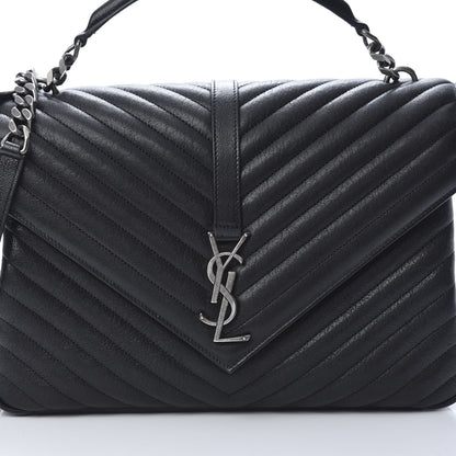 Saint Laurent Sheepskin Matelasse Chevron Monogram Large College Satchel Black 8 of 13