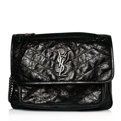 Saint Laurent Crinkled Calfskin Matelasse Monogram Medium Niki Chain Satchel Black 1 of 10