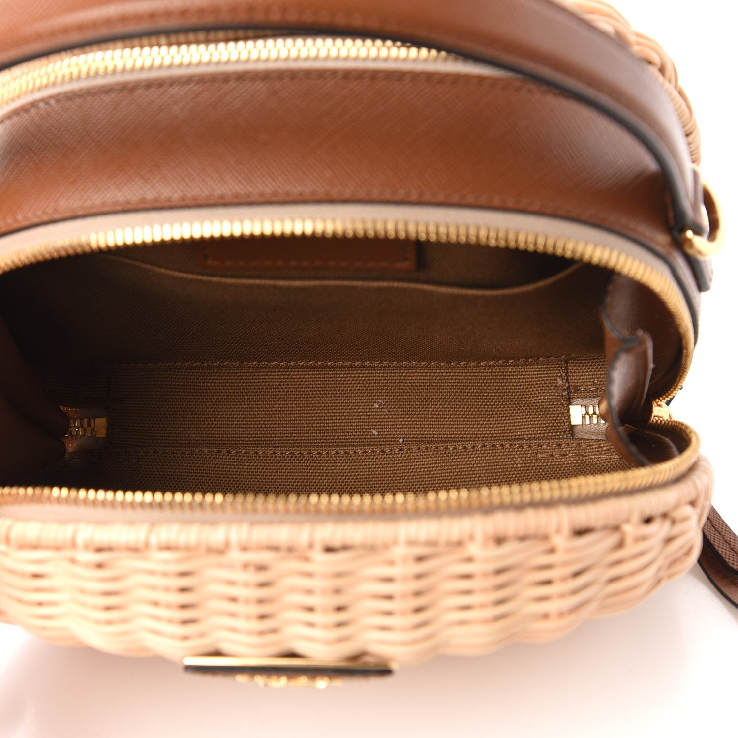 Prada Wicker Saffiano Midolino Odette Top Handle Bag Beige Cognac 5 of 9