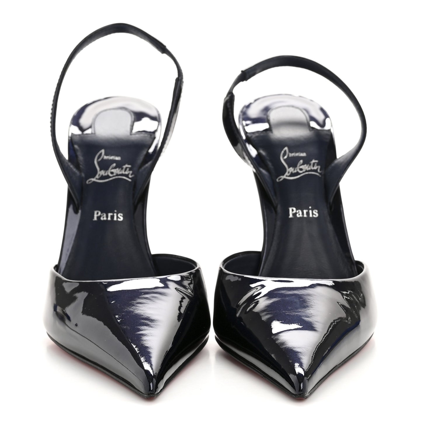Pearlescent Patent Calfskin Kate Max O Slingback 100 Pumps 36 Navy