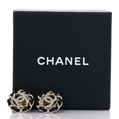 Chanel Crystal Lambskin Chain CC Stud Earrings Black Gold 5 of 5