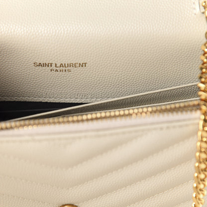 Saint Laurent Grain De Poudre Matelasse Chevron Monogram Envelope Chain Wallet Nude Powder 11 of 15