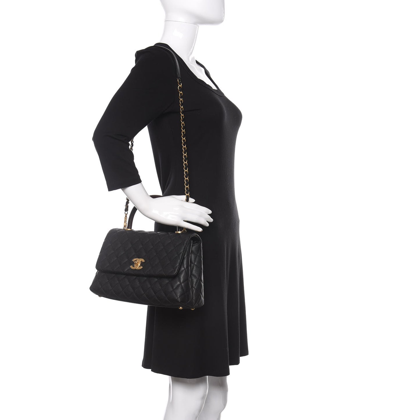 Caviar Lizard Embossed Quilted Small Coco Handle Flap Black