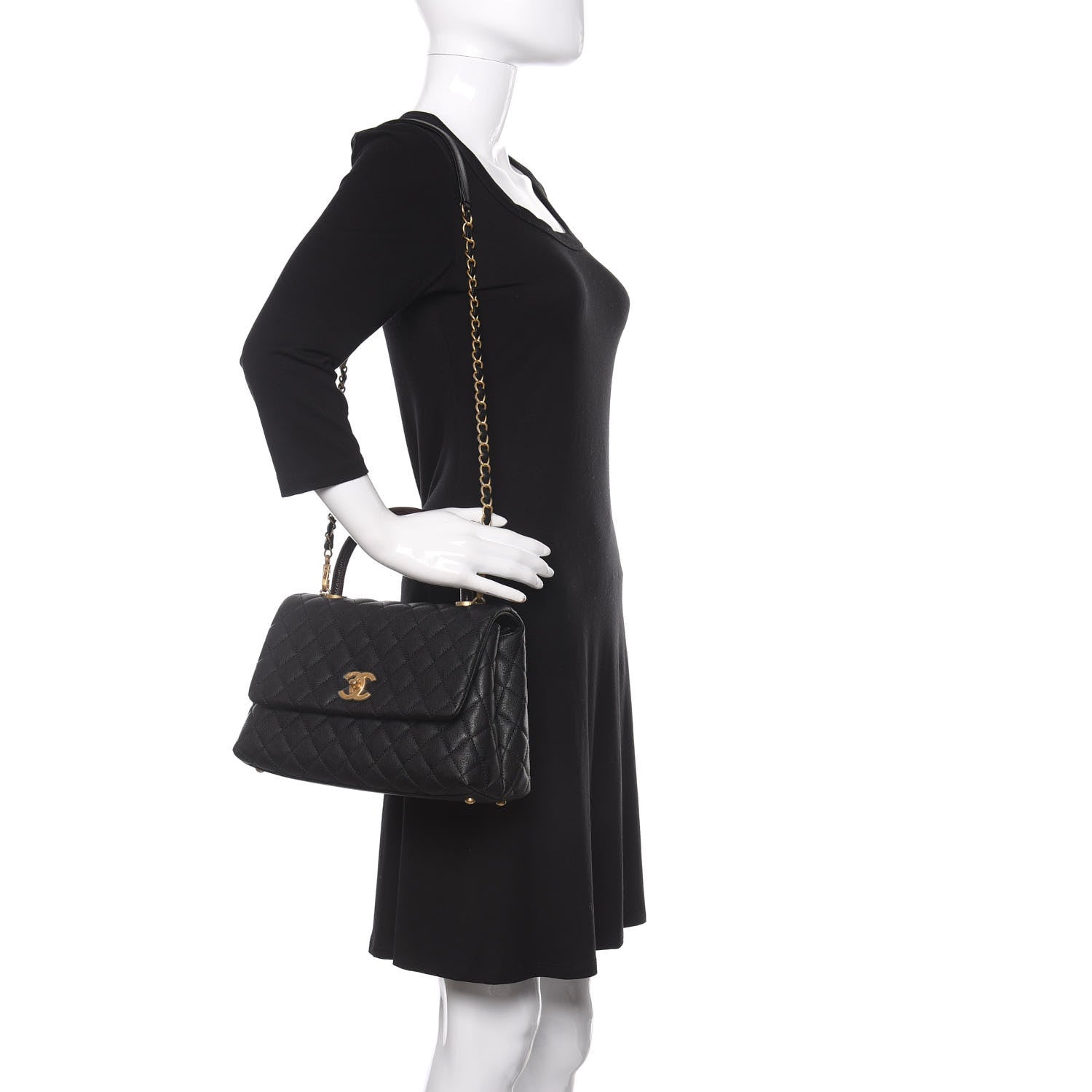 Chanel Caviar Lizard Embossed Quilted Small Coco Handle Flap Black 2 of 11