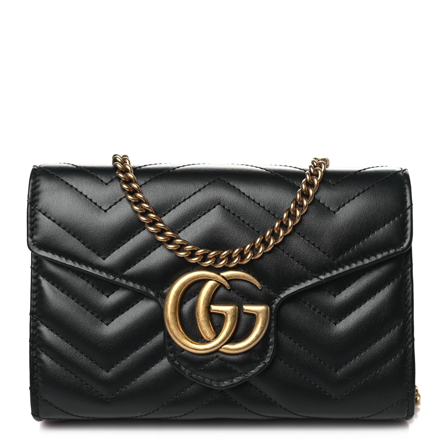 Gucci Calfskin Matelasse GG Marmont Chain Wallet Black 1 of 11