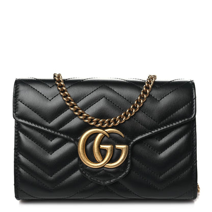 Gucci Calfskin Matelasse GG Marmont Chain Wallet Black 1 of 11