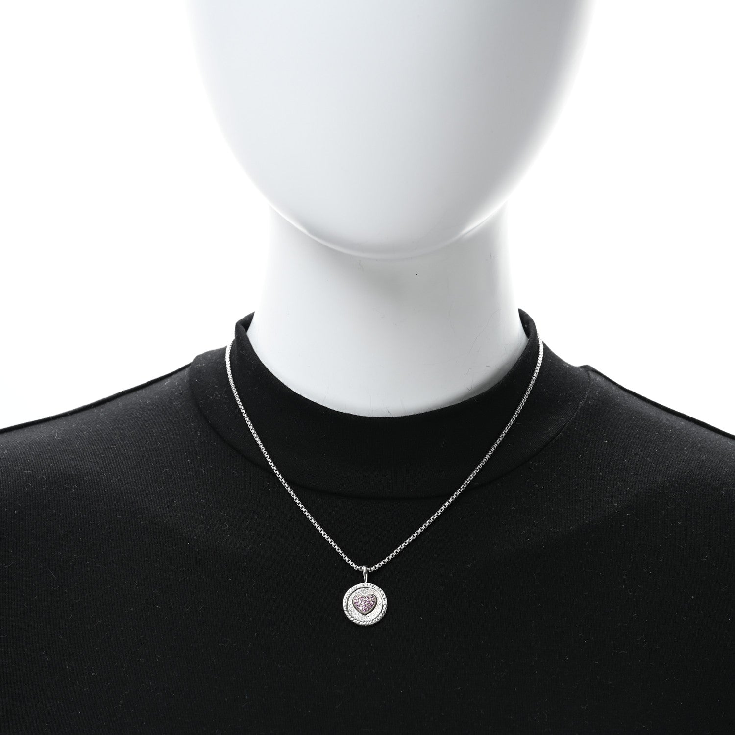 David Yurman Sterling Silver Pink Sapphire Heart Amulet Pendant Necklace 2 of 5