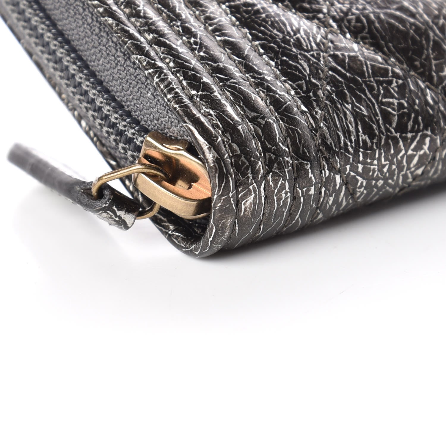 Chanel Cracked Metallic Calfskin Quilted Boy Zip Around Coin Purse Wallet Dark Silver 8 of 10