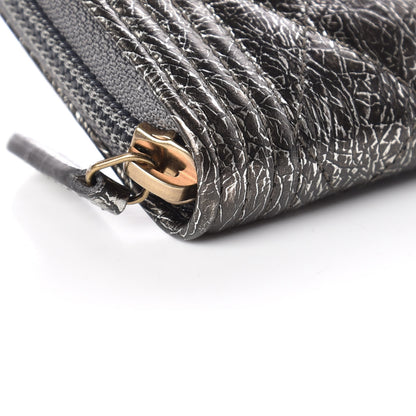 Chanel Cracked Metallic Calfskin Quilted Boy Zip Around Coin Purse Wallet Dark Silver 8 of 10