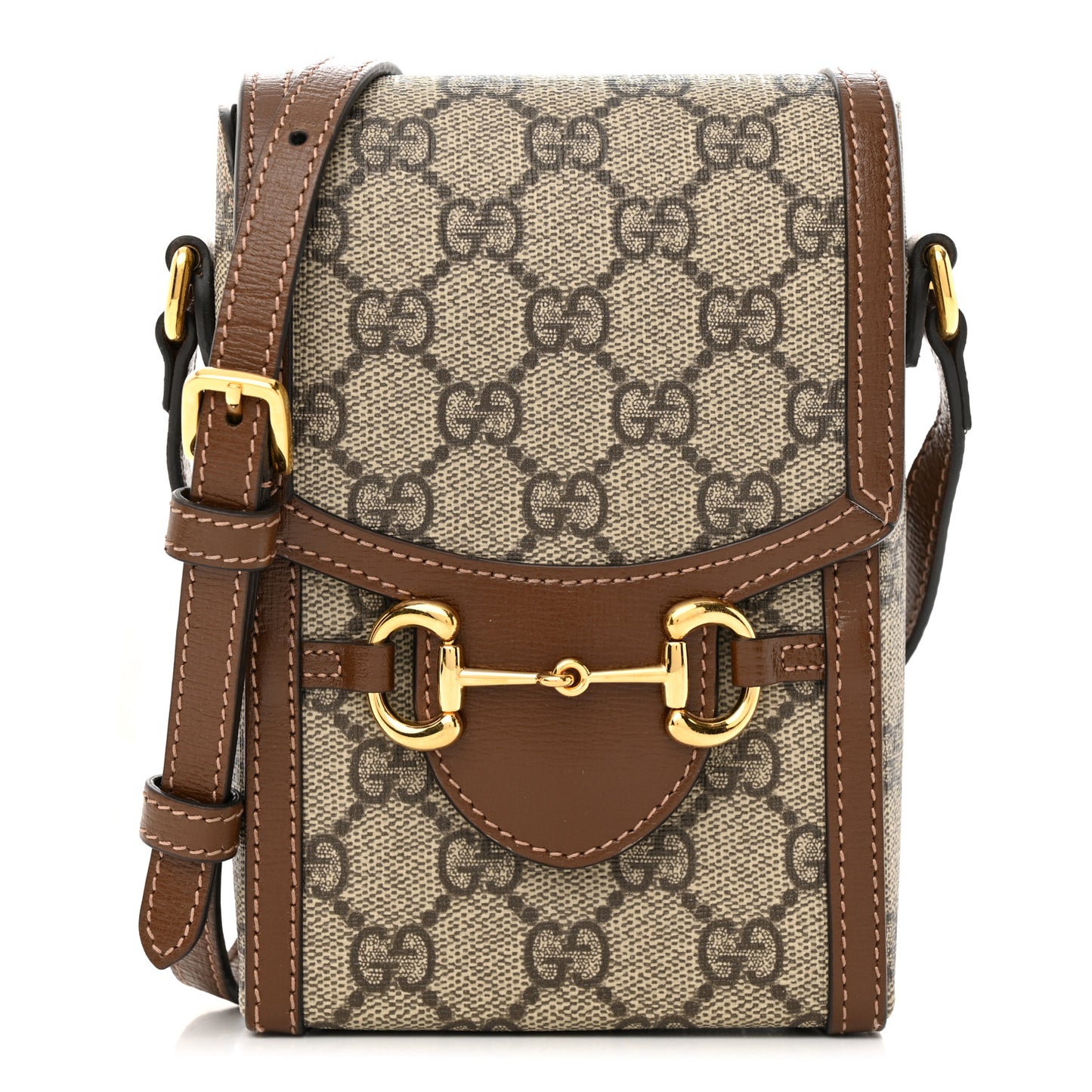 GG Supreme Monogram Mini Horsebit 1955 Crossbody Bag Beige Brown Sugar