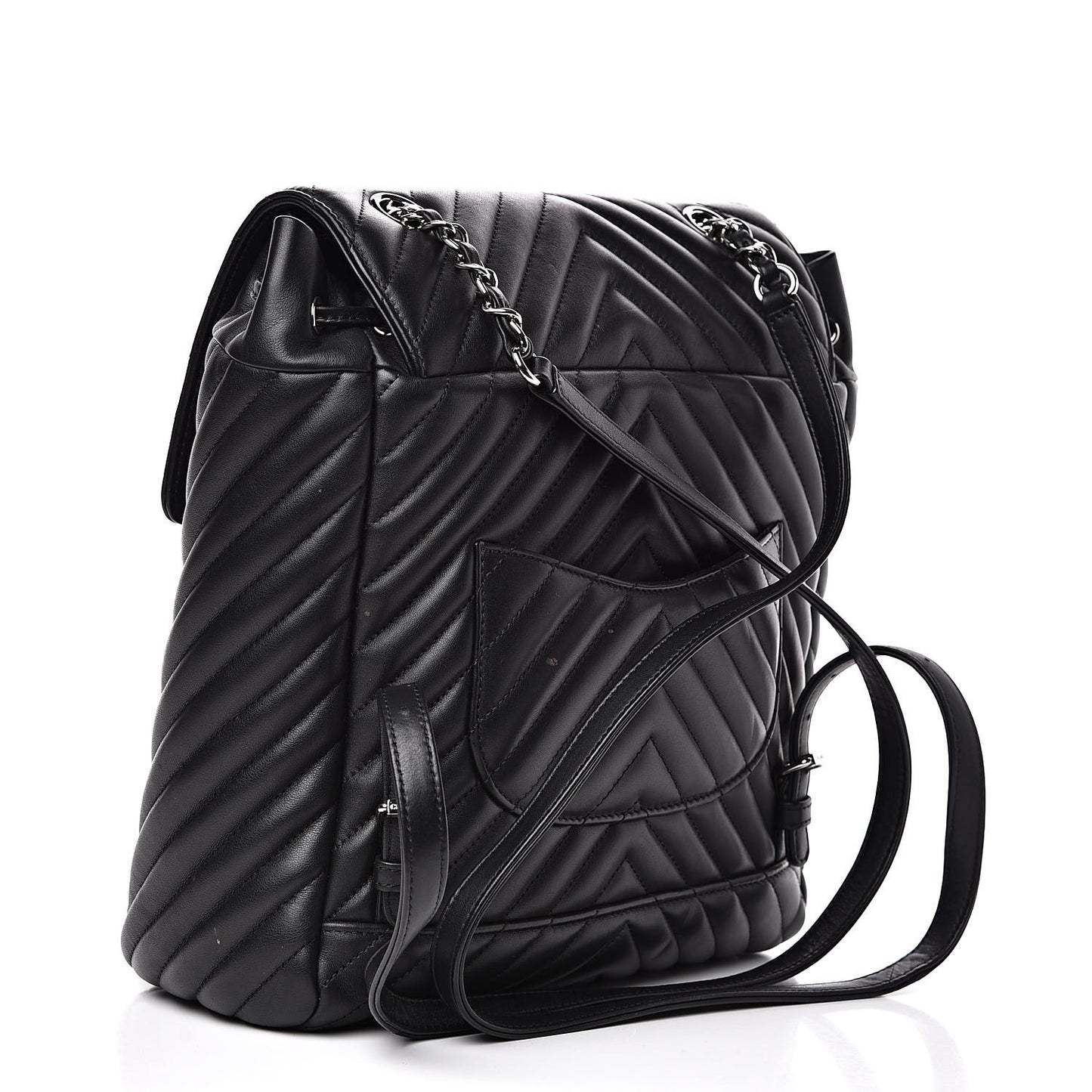 Calfskin Chevron Quilted Large Urban Spirit Backpack Black