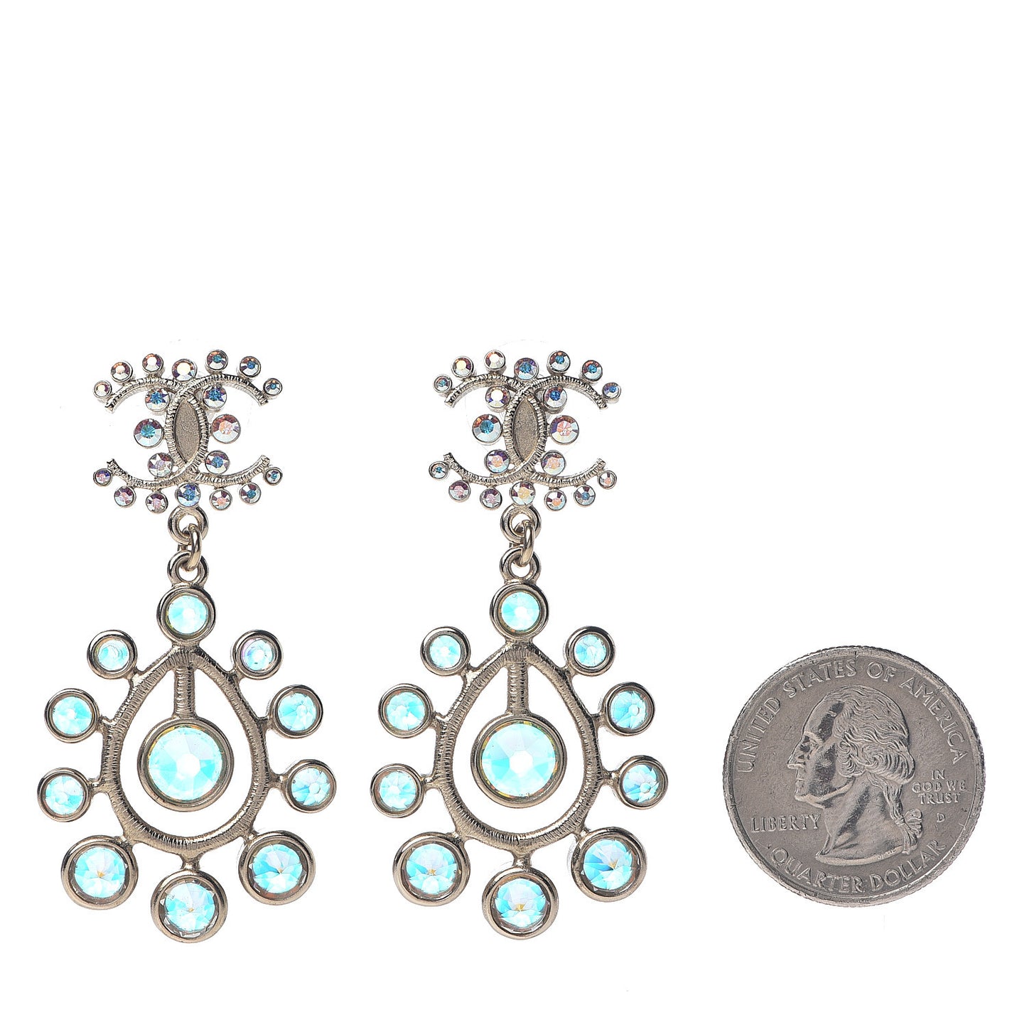 Iridescent Crystal CC Drop Earrings Gold