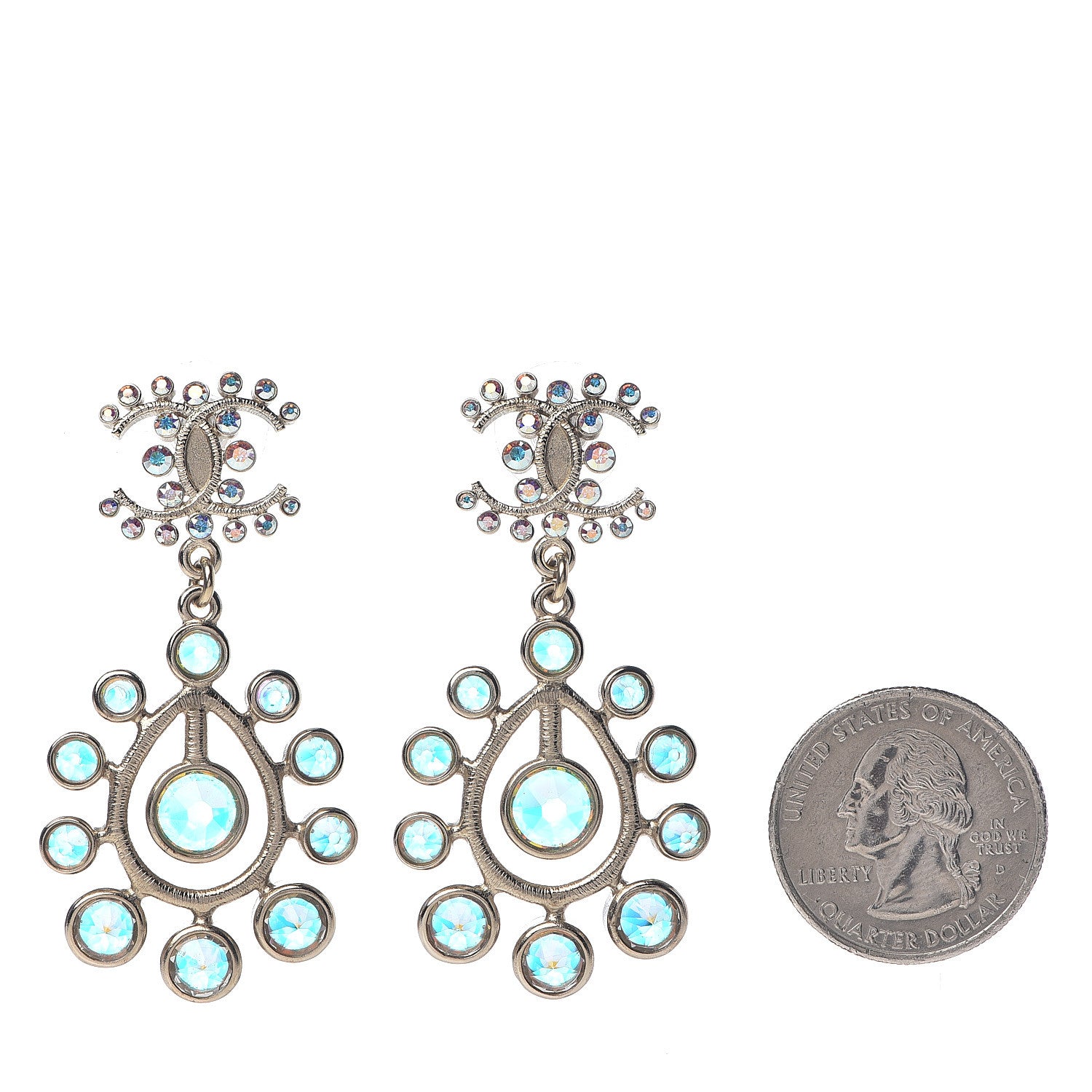 Chanel Iridescent Crystal CC Drop Earrings Gold 2 of 4