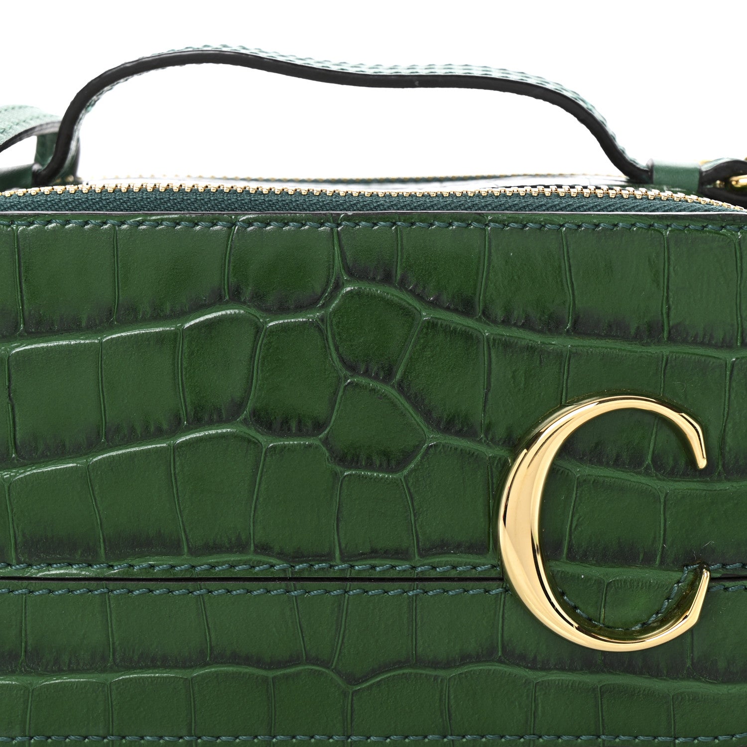 Chloe Calfskin Crocodile Embossed Mini C Vanity Bag Woodsy Green 9 of 11