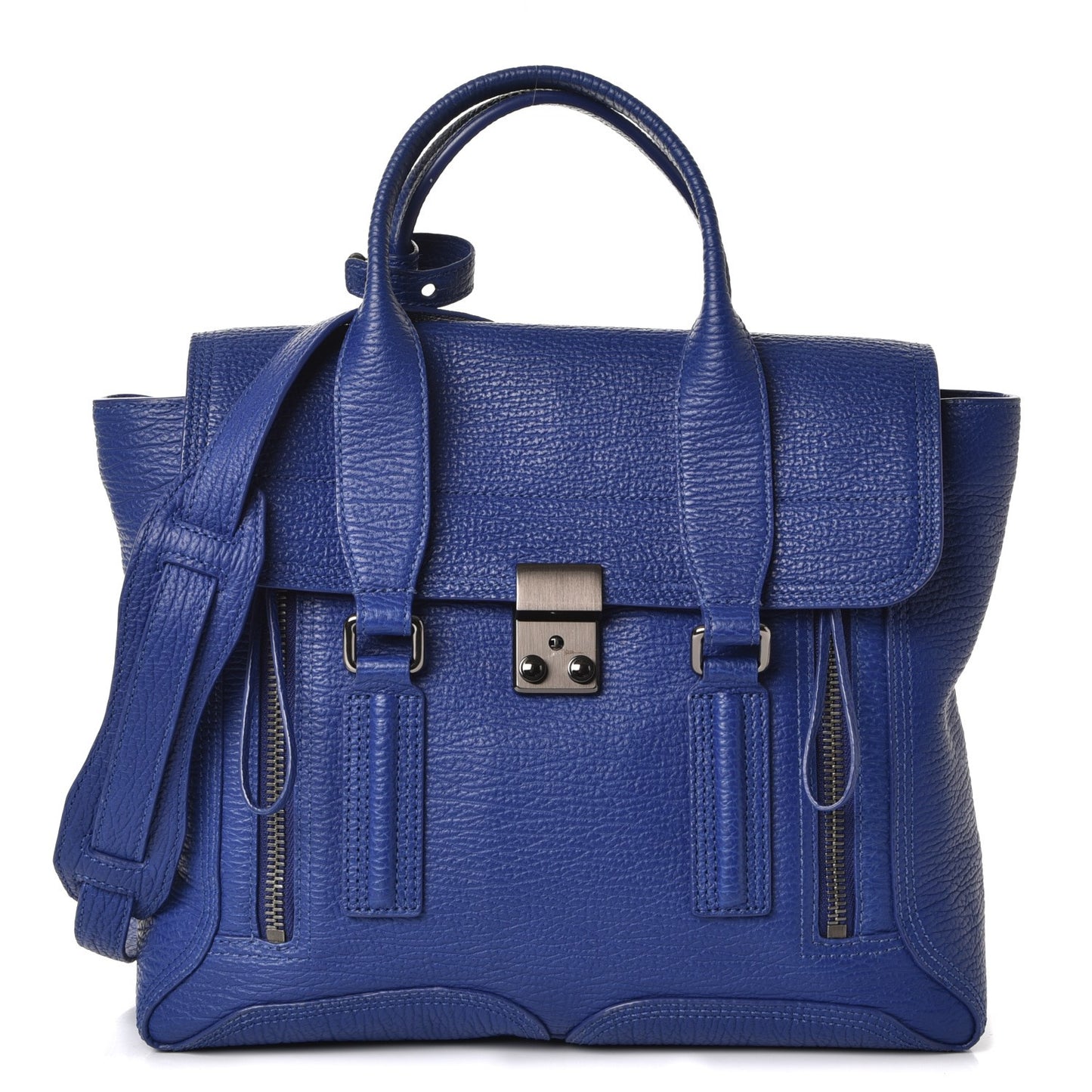 3.1 Textured Calfskin Medium Pashli Satchel Cobalt
