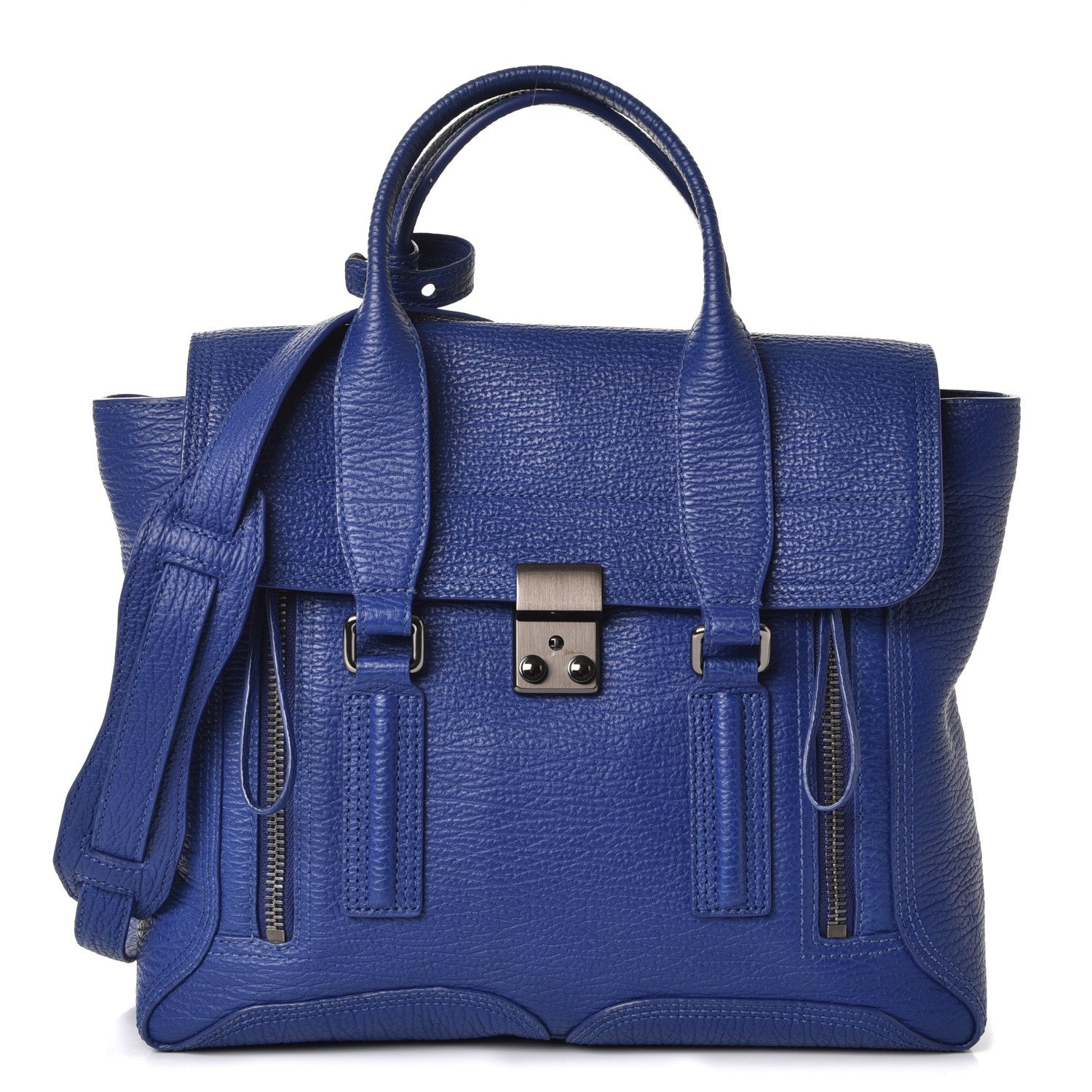 3.1 Phillip Lim 3.1 Textured Calfskin Medium Pashli Satchel Cobalt 1 of 8