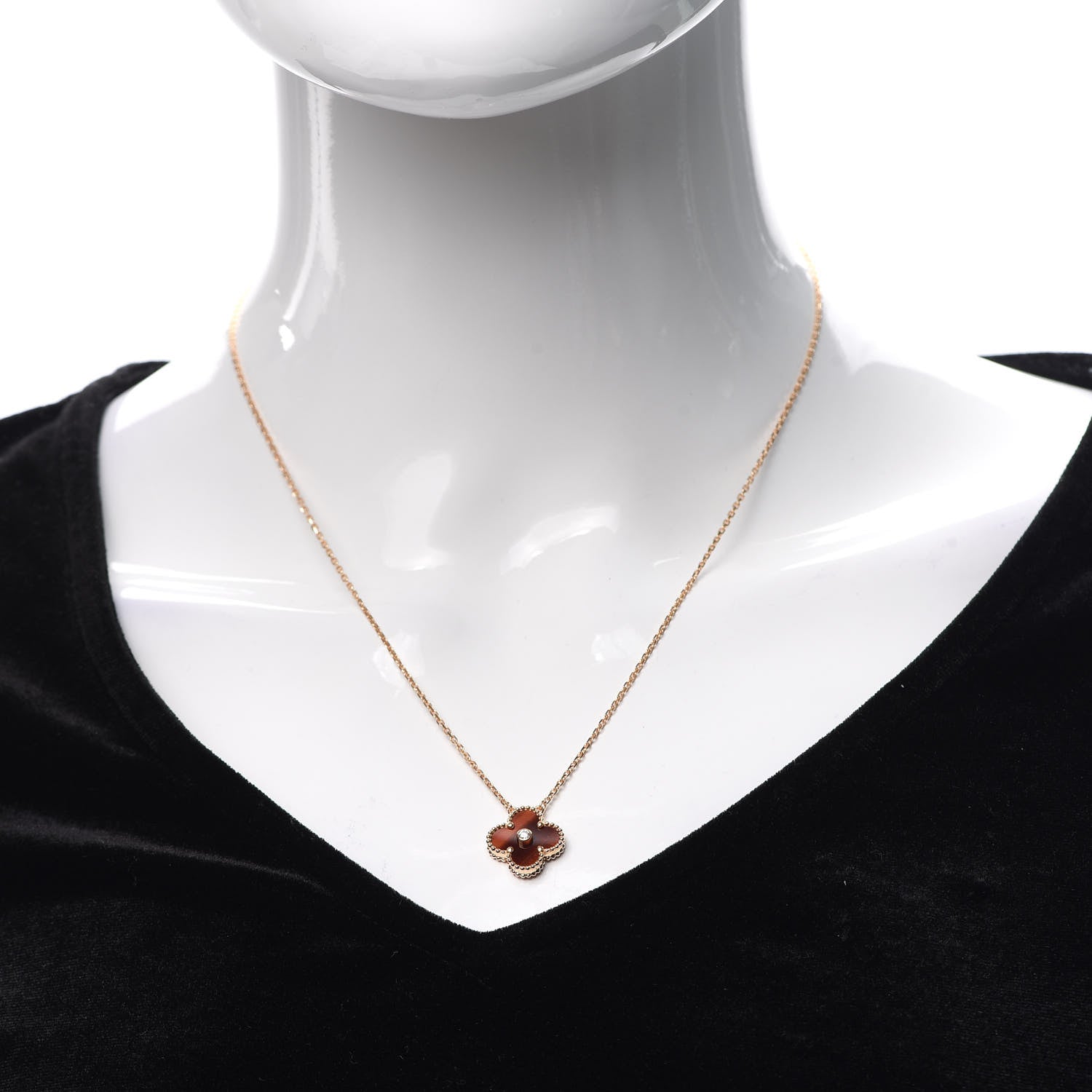 Van Cleef & Arpels 18K Rose Gold Diamond Bulls Eye Vintage Alhambra Pendant Necklace 2 of 9