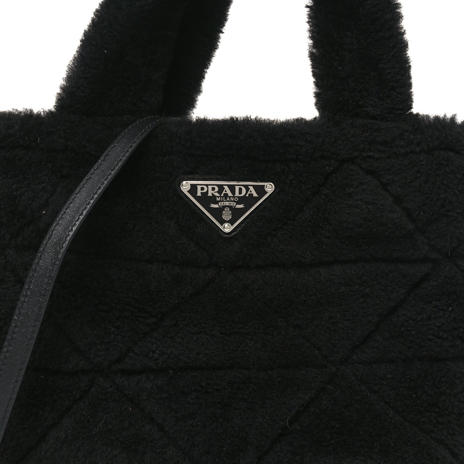 Prada Shearling Nappa Triangle Quilted Patchwork System Tote Black 8 of 10