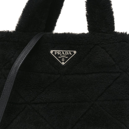 Prada Shearling Nappa Triangle Quilted Patchwork System Tote Black 8 of 10