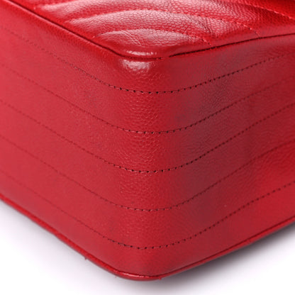 Chanel Caviar Chevron Quilted Jumbo Double Flap Dark Red 9 of 14