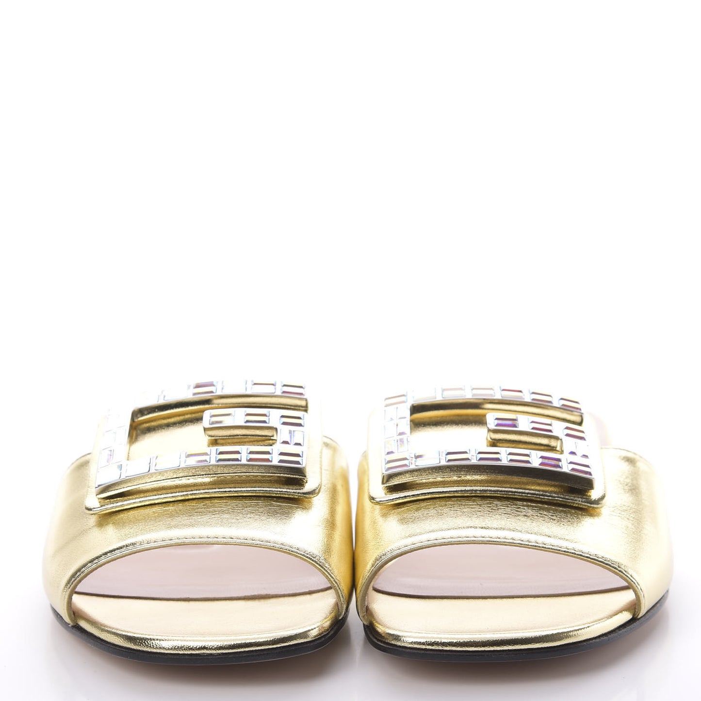 Metallic Nappa Crystal Square G Madelyn Slide Sandals 36 Gold