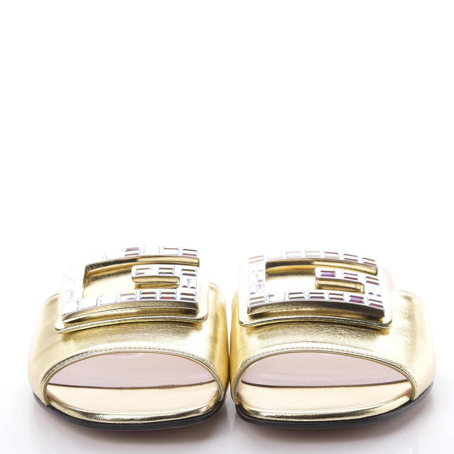 Gucci Metallic Nappa Crystal Square G Madelyn Slide Sandals 36 Gold 2 of 9