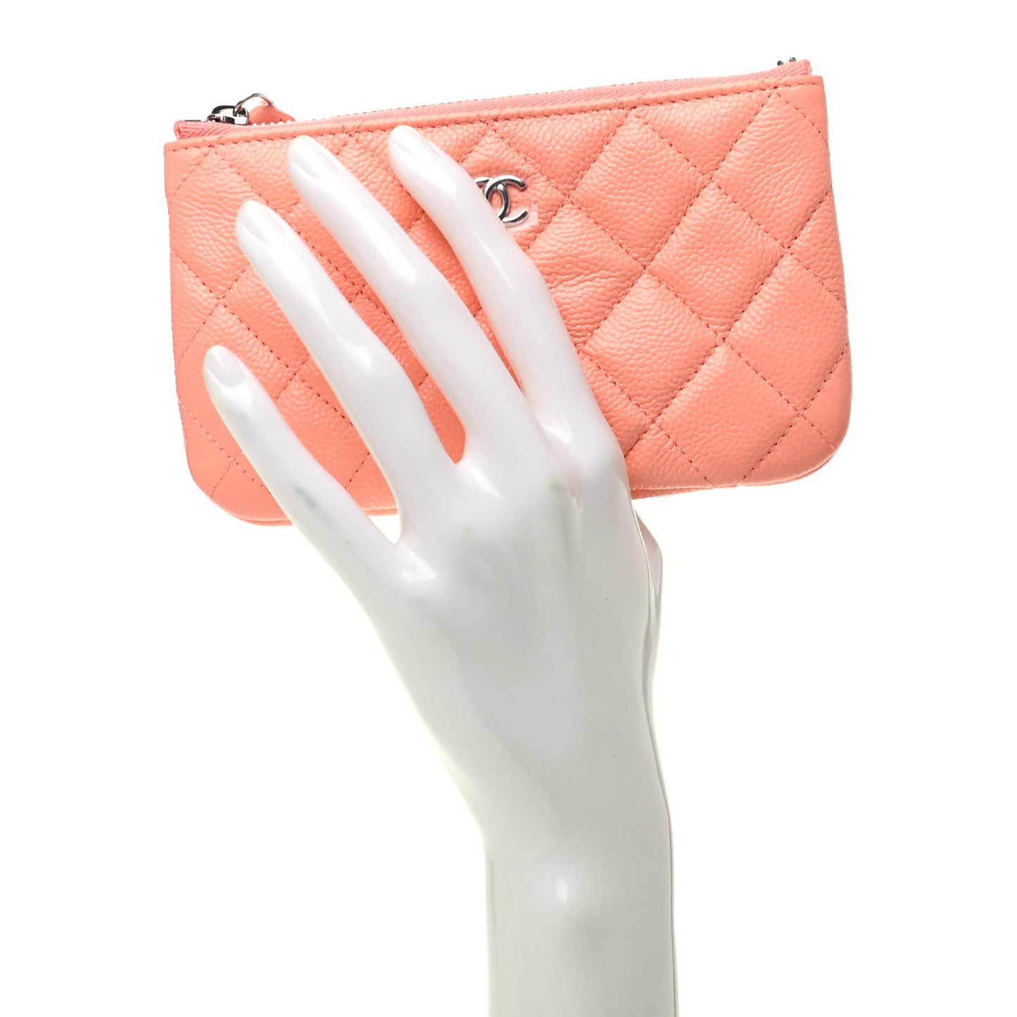 Caviar Quilted Small Cosmetic Case Coral
