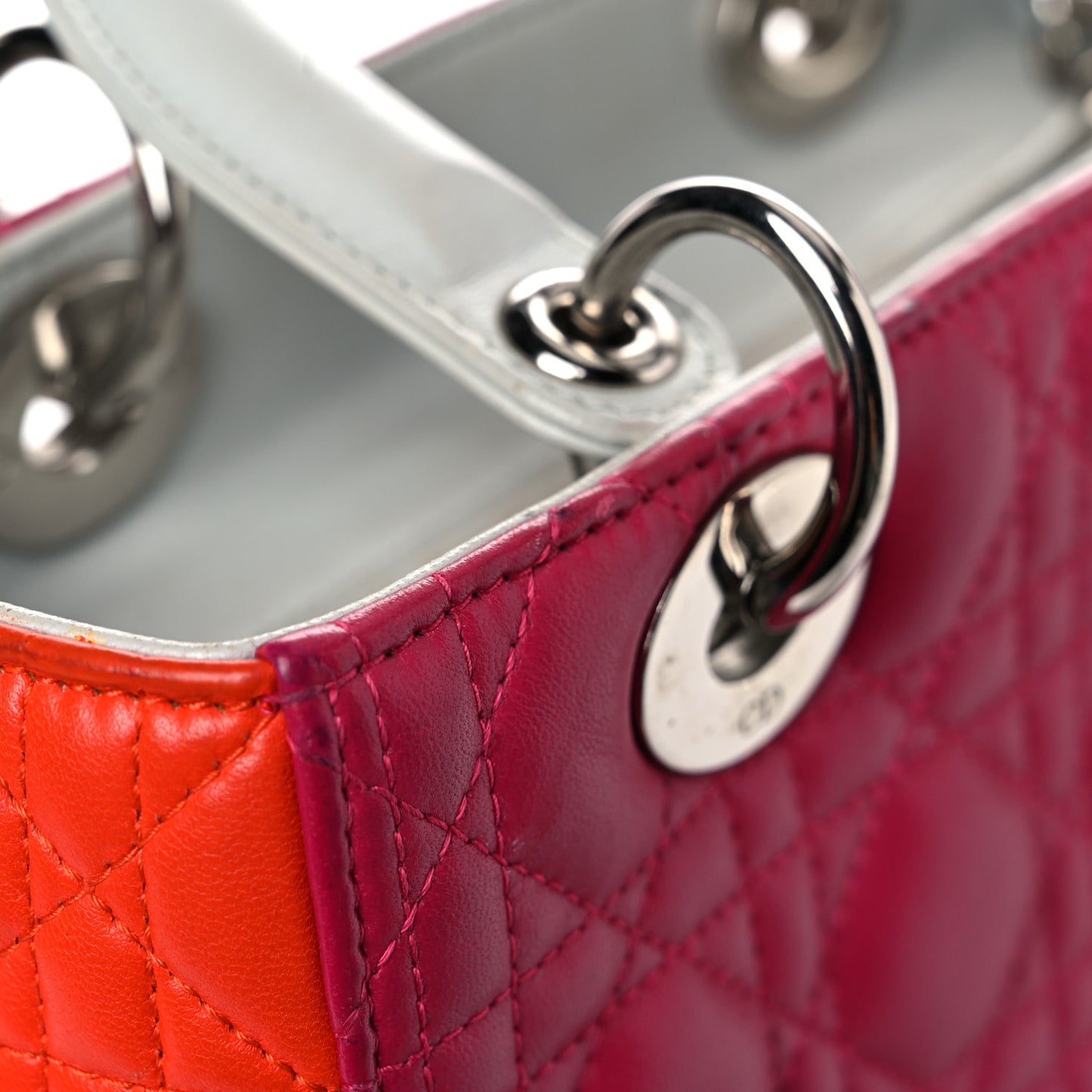 Lambskin Cannage Medium Tri-Color Lady Dior Fuchsia Orange