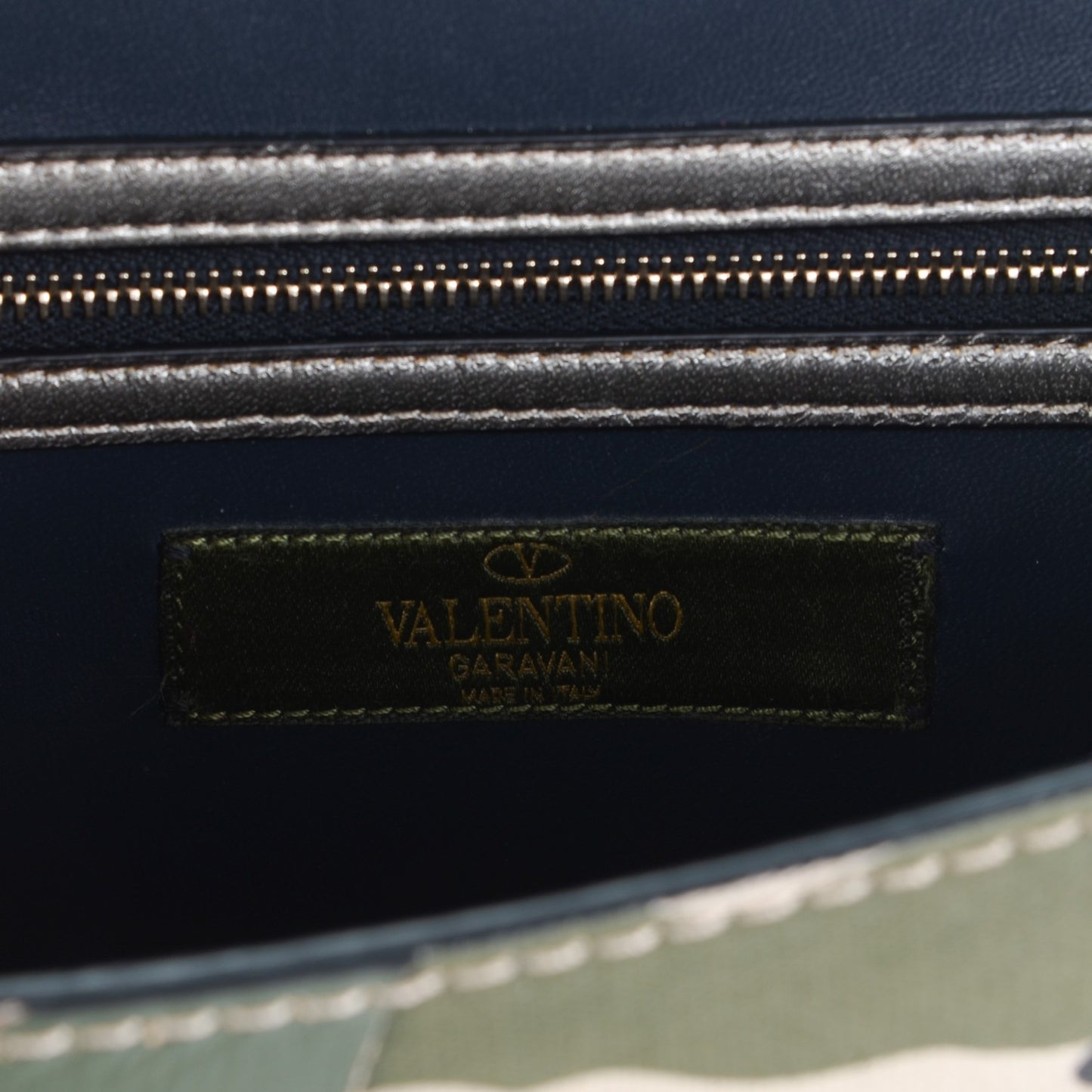 Nappa Canvas Camouflage Medium Glam Lock Rockstud Flap Green