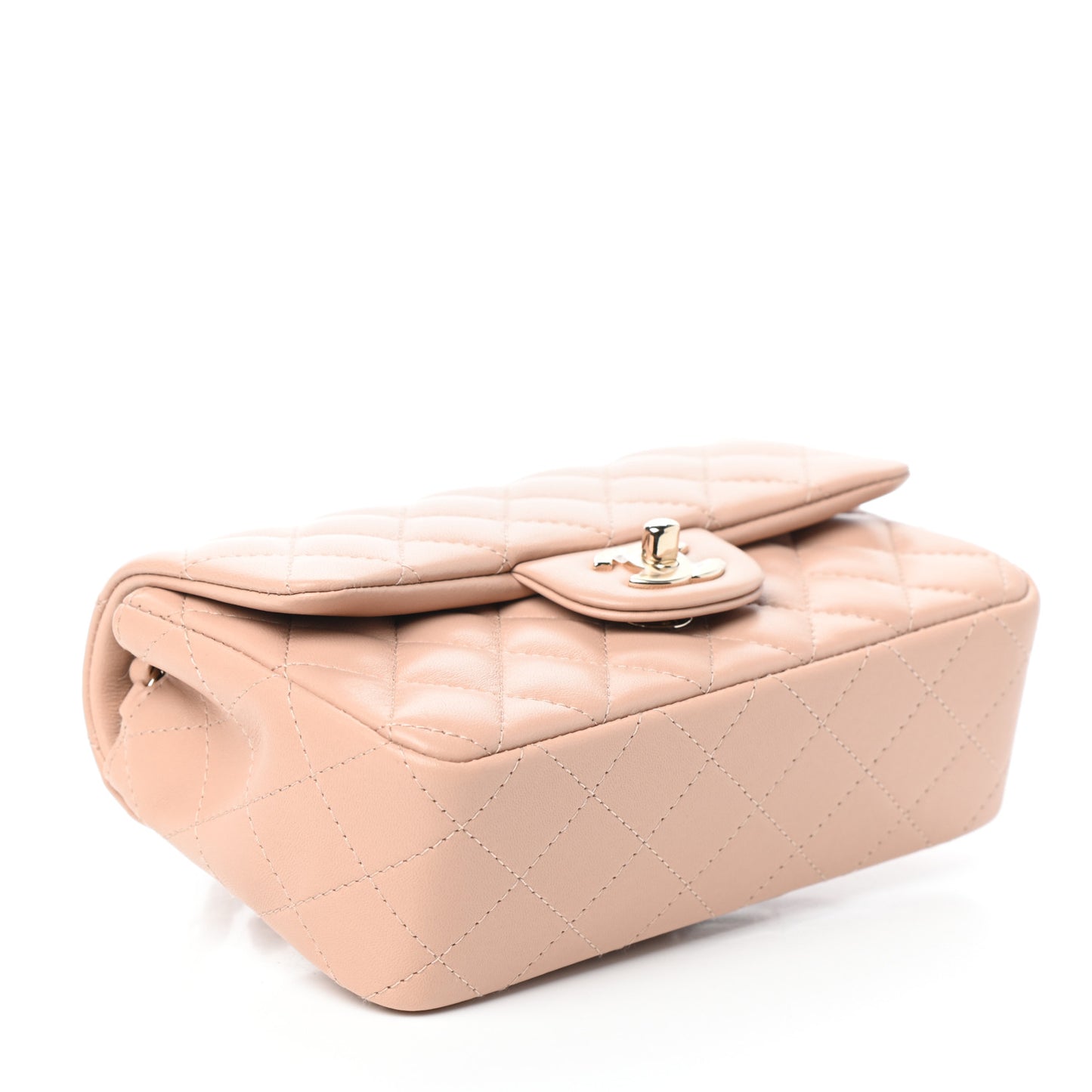 Lambskin Quilted Mini Rectangular Flap Beige
