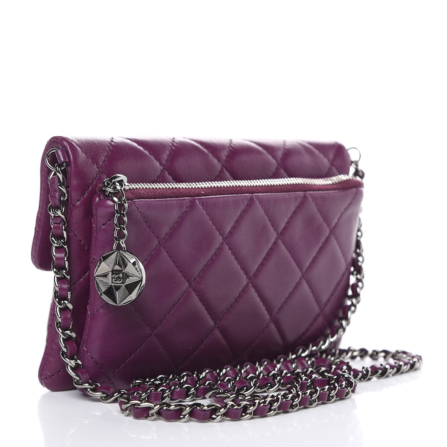 Lambskin Quilted Mini Mineral Nights Flap Crossbody Bag Purple