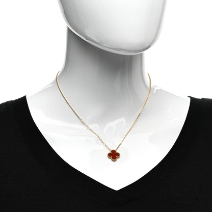 Van Cleef & Arpels 18K Yellow Gold Carnelian Vintage Alhambra Pendant Necklace 2 of 5
