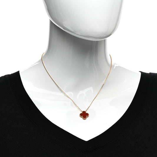 18K Yellow Gold Carnelian Vintage Alhambra Pendant Necklace