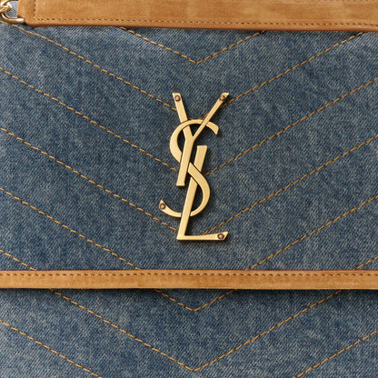 Saint Laurent Denim Suede Monogram Medium Niki Chain Satchel Blue Cinnamon 9 of 11