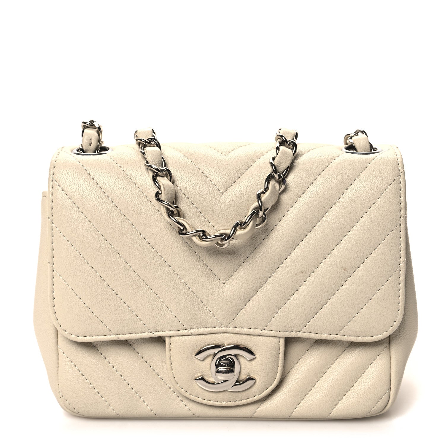 Chanel Lambskin Chevron Quilted Mini Square Flap White 1 of 11