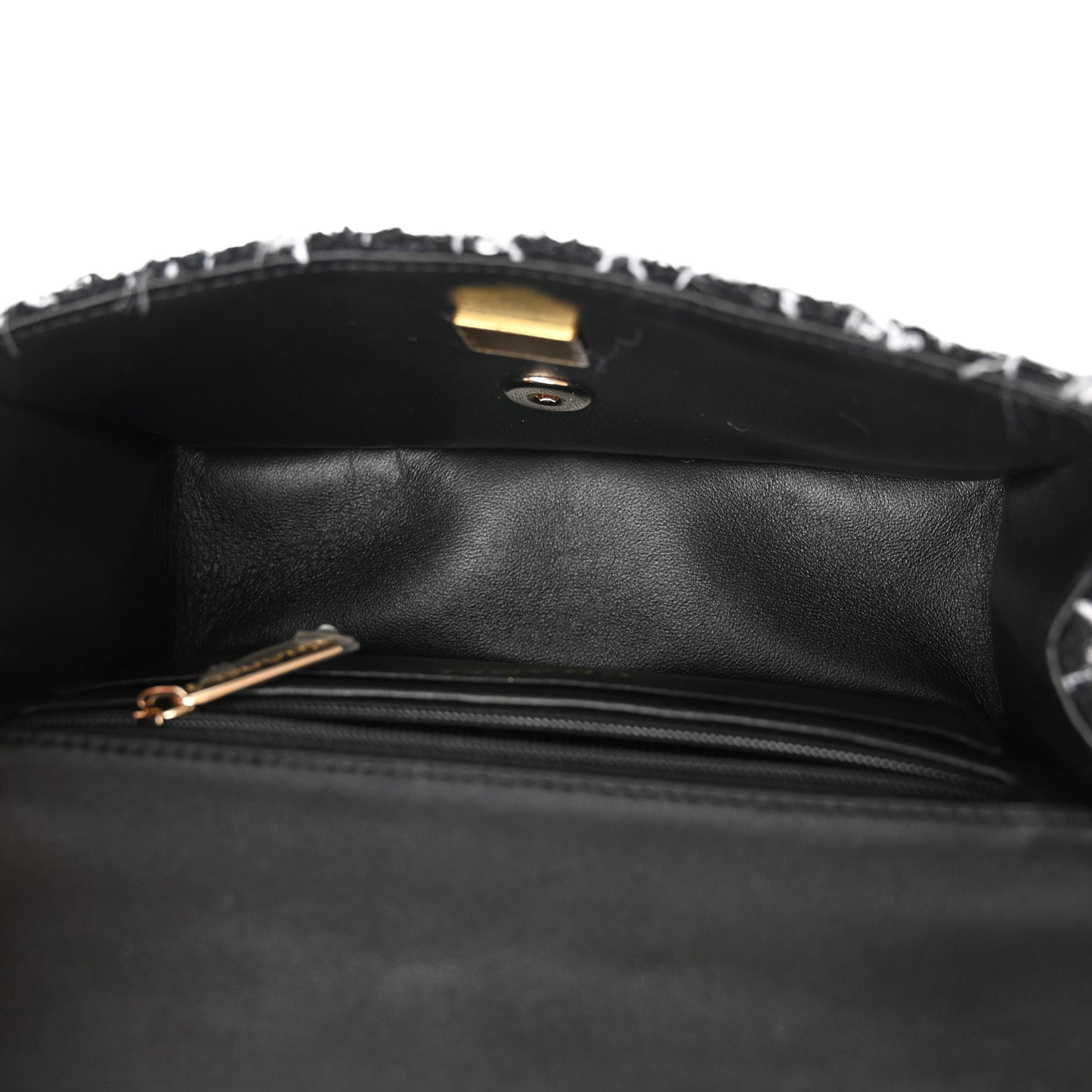 Tweed Quilted Mini Top Handle Rectangular Flap Black White