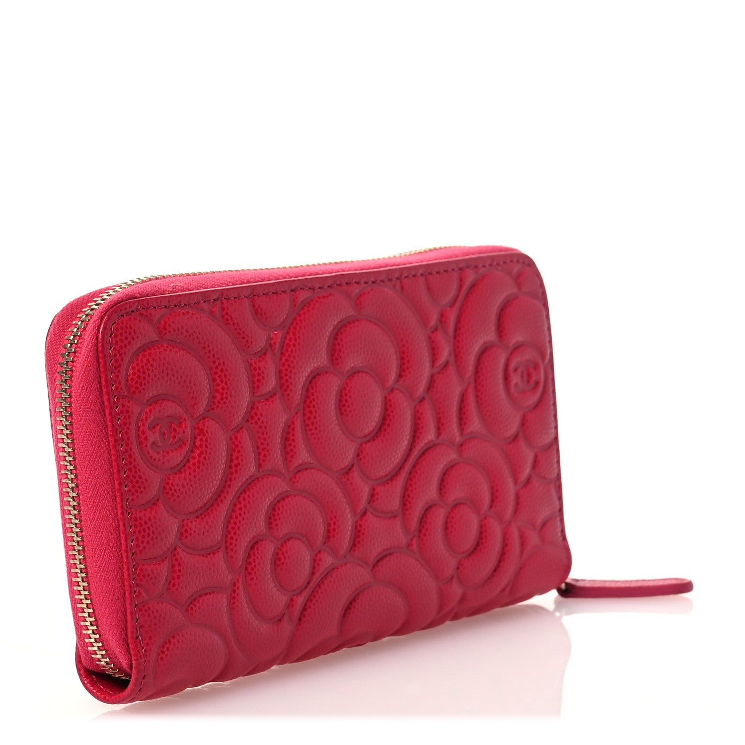 Chanel Caviar Camellia Embossed Medium Zip Around Wallet Fuchsia 3 of 9