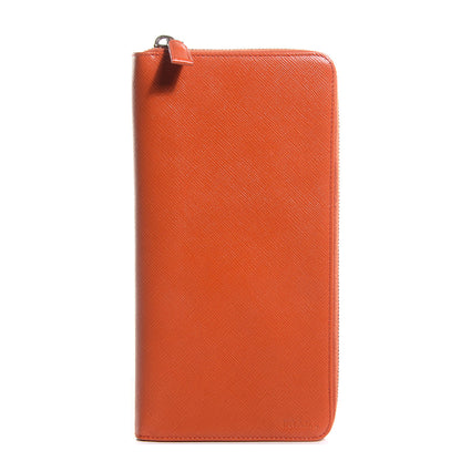 Prada Saffiano Zip Around Portfolio Wallet Papaya 1 of 8