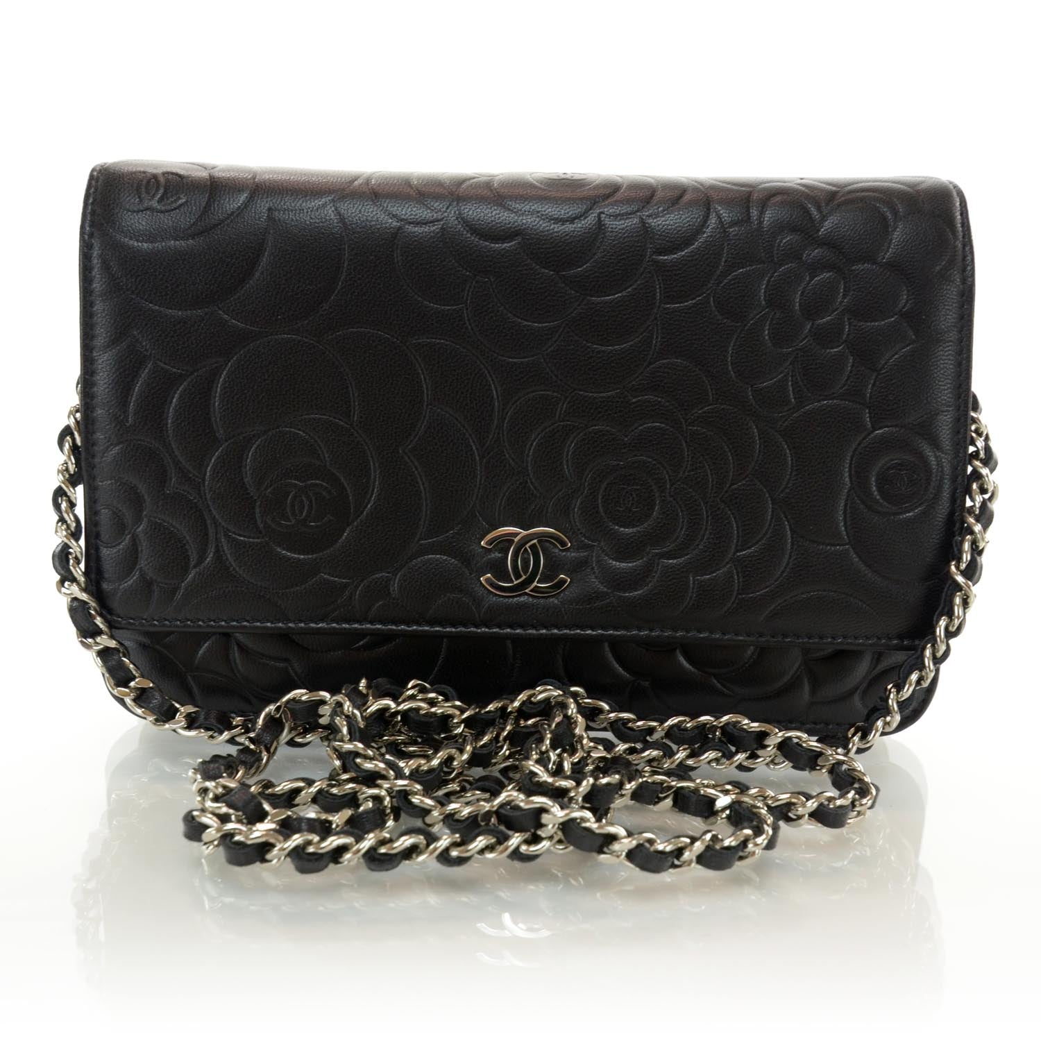 Chanel Lambskin Camellia Wallet on Chain WOC Black 1 of 9