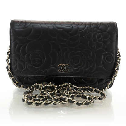 Chanel Lambskin Camellia Wallet on Chain WOC Black 1 of 9