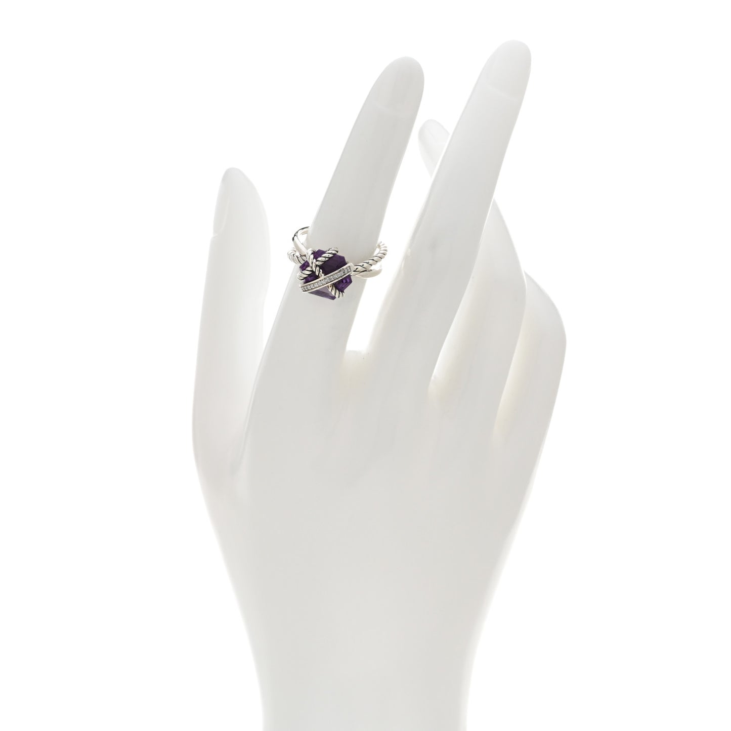 Sterling Silver Diamond Amethyst 10mm Cable Wrap Ring 52 6