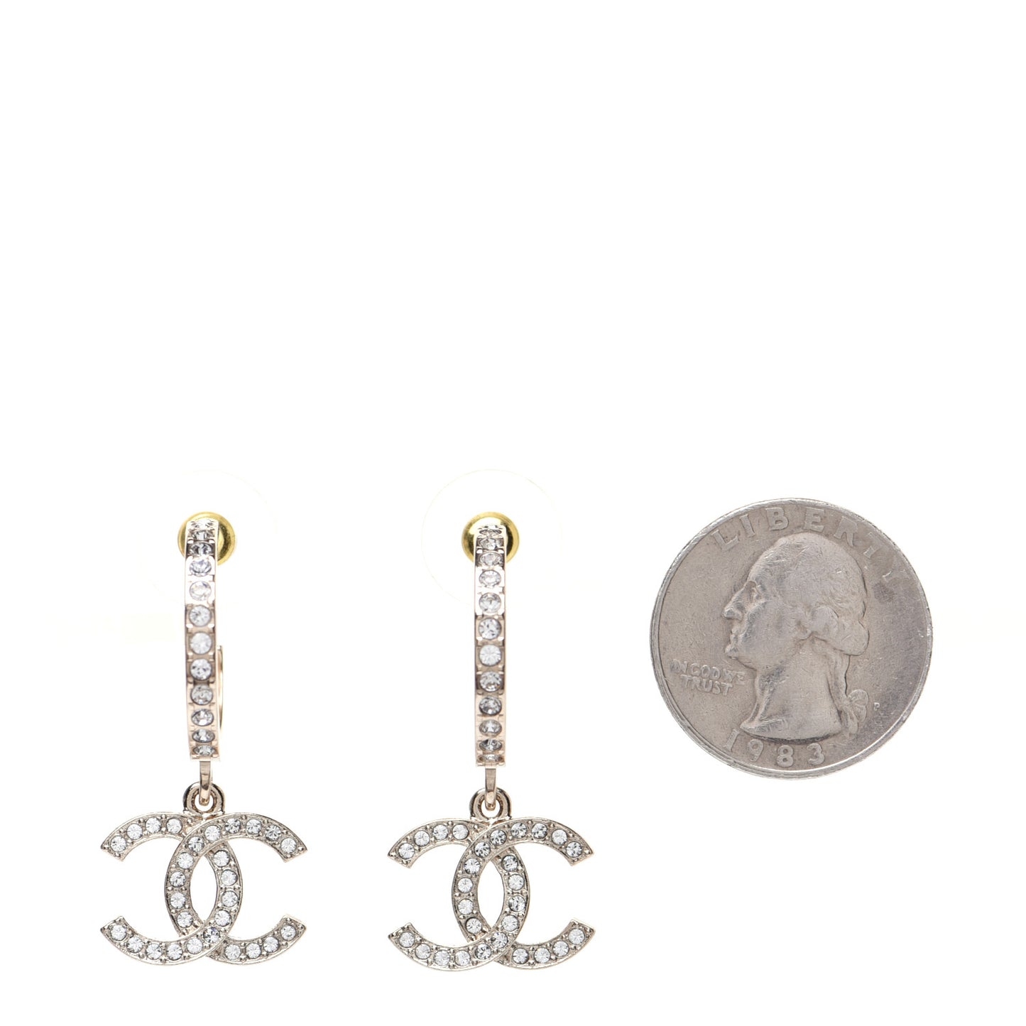 Crystal Lock Symbols CC Hoop Drop Earrings Gold