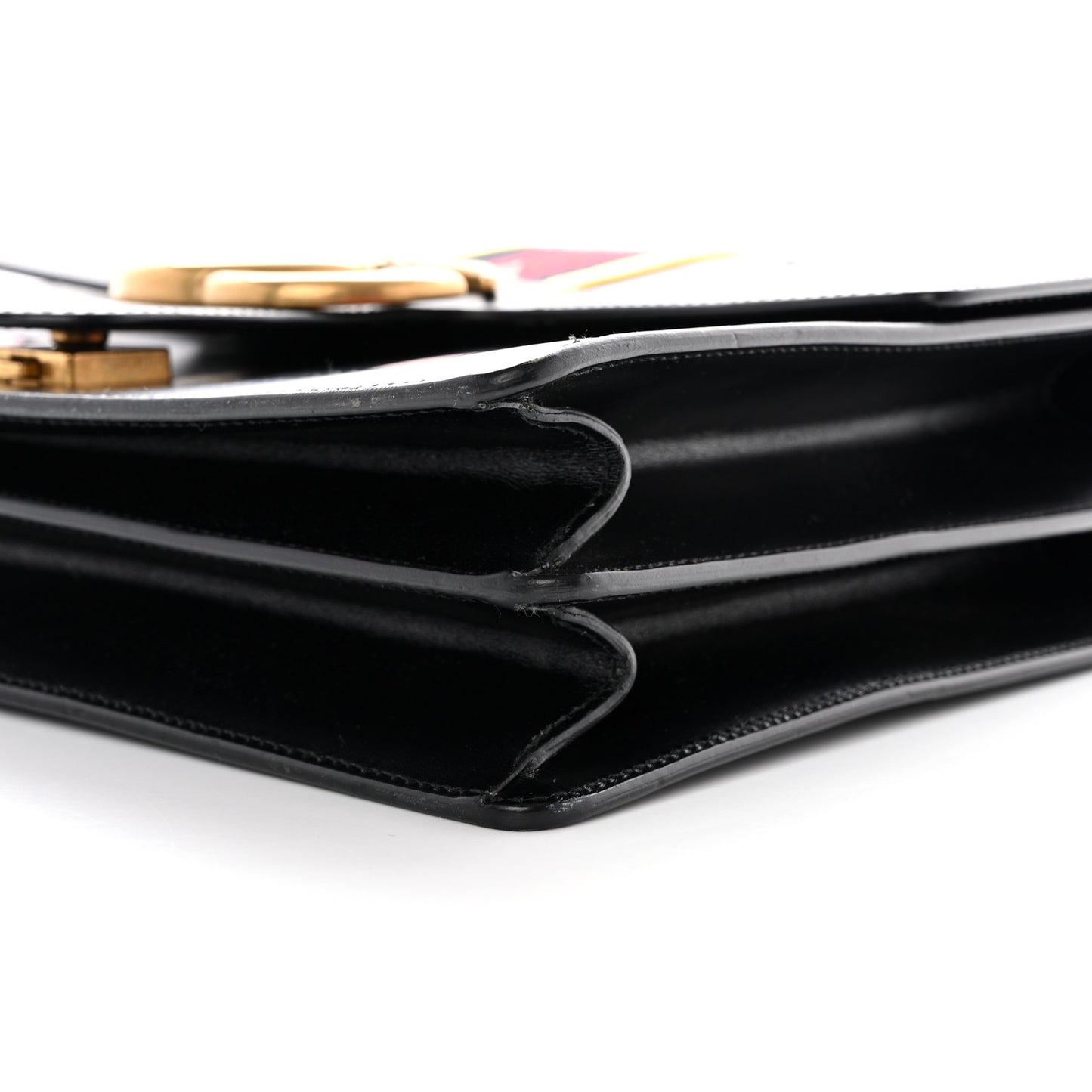 Calfskin Web Heart Medium GG Marmont Chain Handle Bag Black