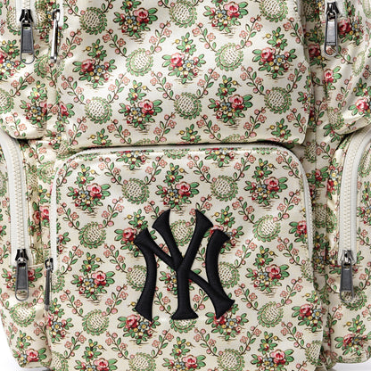 Gucci X MLB Satin Floral Print NY Yankees Patch Backpack Ivory Green 8 of 10
