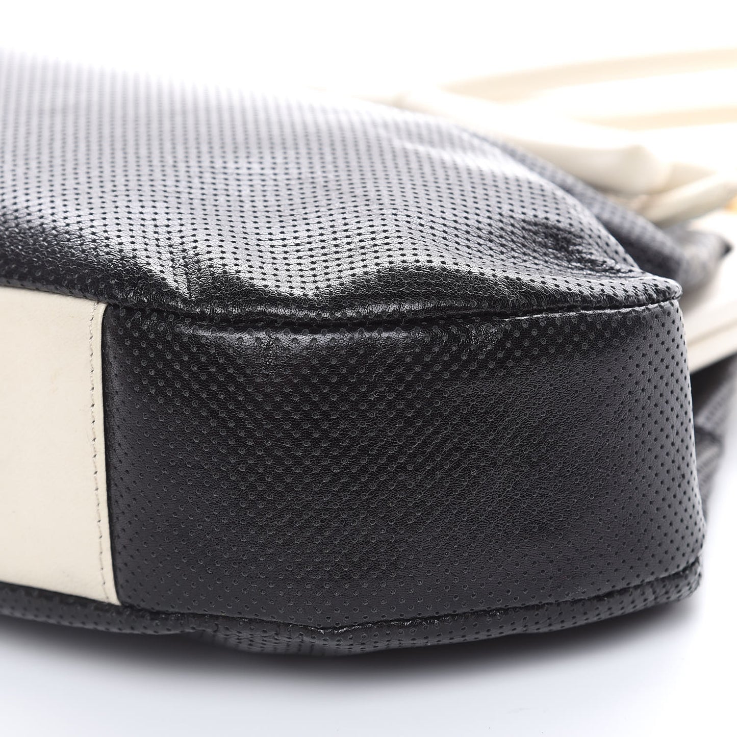 Perforated Lambskin Kiss Lock Black White