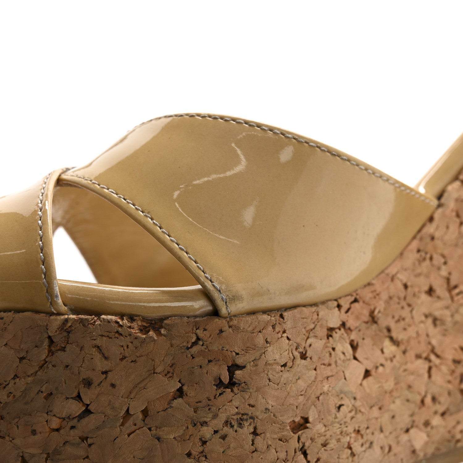 Jimmy Choo Patent Calfskin Perfume Cork Wedge Sandals 38 Nude 12 of 14