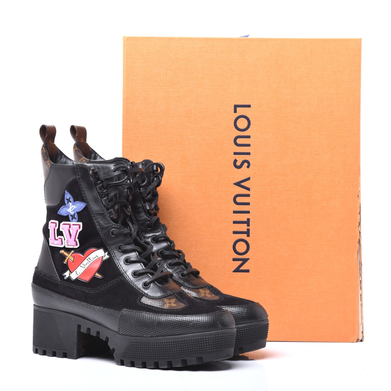 Louis Vuitton Suede Calfskin Monogram LV Black Heart Laureate Platform Desert Boots 38 Black 10 of 10