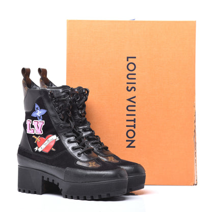 Louis Vuitton Suede Calfskin Monogram LV Black Heart Laureate Platform Desert Boots 38 Black 10 of 10